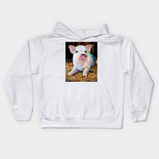 Cute Farm Pig in Barn Painting by Robert Phelps Kids Hoodie